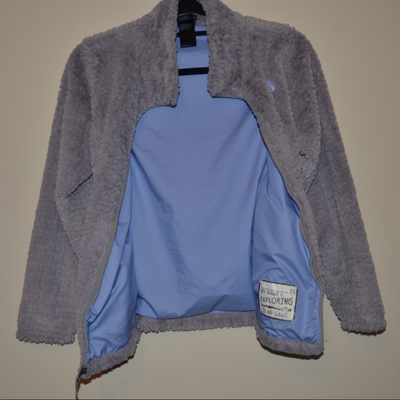 Kids L North Face Grey Fuzzy Jacket - Picture 2 of 8